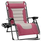 Oversized Padded Zero Gravity Chair, Folding Recliner w/ Headrest, Side Tray, Pink/Taupe