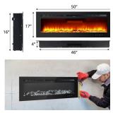 Garvee 50" Electric Fireplace, In-Wall/ Mounted, 3D Flames, 750/1500W, 5 Brightness Level Adjustment, For any room, Retail $229.99