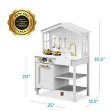 Pretend Play Wooden Farmhouse Kitchen Set w/ Storage, 5 Accessories, White (Box Open on One End)