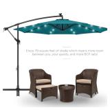 Solar LED Offset Hanging Patio Umbrella w/ Crank Tilt Adjustment - 10ft, Cerulean