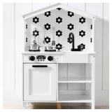 Pretend Play Wooden Farmhouse Kitchen Set w/ Storage, 5 Accessories, White/Black