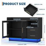 Garvee Wine Cabinet Coffee Bar Station with LED Lights, Durable Double Glass Doors, Anti-Tipping Design, 47.24