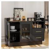 Garvee Wine Cabinet Coffee Bar Station with LED Lights, Durable Double Glass Doors, Anti-Tipping Design, 47.24