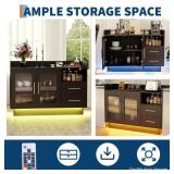 Garvee Wine Cabinet Coffee Bar Station with LED Lights, Durable Double Glass Doors, Anti-Tipping Design, 47.24