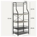 Garvee Rustic Microwave Stand, 5-Tier Storage Rack with Adjustable Feet and Anti-Tip Kit, Engineered Wood, Rustic Gray
