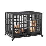 Garvee Heavy Duty Sliding Rail Dog Crate, 42 Inch Dog Crate with Double Door, 360° Lockable Wheels and Removable Tray, Easy to Assembly, Indoor Outdoor Dog Kennel for Small to Large Dogs Retail $179.