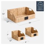 Water Hyacinth Pantry Storage Baskets, Wicker Baskets w/ Built-in Handles (Box in Rough Shape)