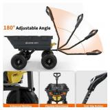 Garvee 1400lbs 7Cu.Ft. Garden Dump Cart Tow Behind with 2-in-1 Convertible Handle and 13in All Terrain Wheels, Heavy Duty Poly Pull Behind Yard Dump Wagon ATV Trailer for Lawn Mower Tractor, Retail $2