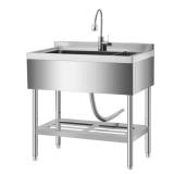 Garvee 20"D X 36"W X 35.5"H Stainless Steel Utility Sink Freestanding Commercial Sink Adjustable Leg Hot and Cold Faucet Large Laundry Tub Kitchen Garage Bathroom Outdoor, Retail $299.99