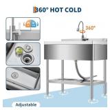 Garvee 20"D X 36"W X 35.5"H Stainless Steel Utility Sink Freestanding Commercial Sink Adjustable Leg Hot and Cold Faucet Large Laundry Tub Kitchen Garage Bathroom Outdoor, Retail $299.99