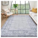 Garvee Area Rug 9x12 Washable Stain Resistant Vintage Border Soft Large Carpet Blue for Living Room Dining Room Bedroom Home Decor Office