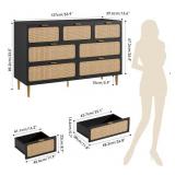 Garvee Rattan 7 Drawer Dresser Deep Storage Chest with Wide Top for Bedroom Living Room Hallway Kids Room - Black