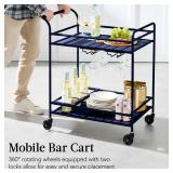 2-Tier Rolling Bar Cart Indoor/Outdoor w/ Shelves, Wine Rack, Locking Wheels