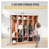 Garvee Classroom Coat Locker with Glazed Finish, 5-Section, 10 Cubbies for Classrooms, Daycare Cubby with 4 Casters, 5 Hooks and 2 Storage Boxes, for Home, School, Kindergarten