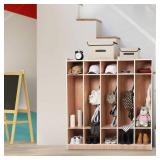 Garvee Classroom Coat Locker with Glazed Finish, 5-Section, 10 Cubbies for Classrooms, Daycare Cubby with 4 Casters, 5 Hooks and 2 Storage Boxes, for Home, School, Kindergarten