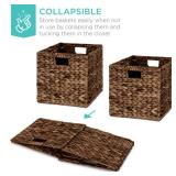 Set of 5 Collapsible Hyacinth Storage Baskets w/ Inserts - 10.5x10.5in