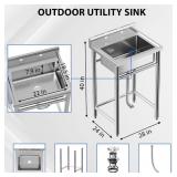 GARVEE 28"W x 24"D x 40"H Stainless Steel Utility Sink - Freestanding Single Bowl Commercial Kitchen Sink (No Faucet) for Restaurants, Workshops, and Laundry Rooms