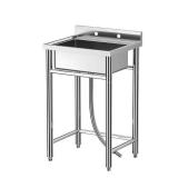 GARVEE 28"W x 24"D x 40"H Stainless Steel Utility Sink - Freestanding Single Bowl Commercial Kitchen Sink (No Faucet) for Restaurants, Workshops, and Laundry Rooms