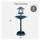 Solar Lighted Outdoor Pedestal Bird Bath w/ Planter, Decorative Bird Cage, Blue