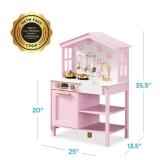 Pretend Play Wooden Farmhouse Kitchen Set w/ Storage, 5 Accessories, Rose