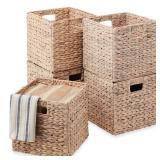 Set of 5 Collapsible Hyacinth Storage Baskets w/ Inserts - 10.5x10.5in, Neutral