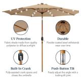 Woodgrain Pattern Solar LED Lighted Patio Umbrella w/ Adjustable Tilt - 10ft, Tan