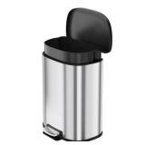 Garvee D-Shape Kitchen Trash Can 50L/13.2 Gal, Smudge Resistant Step-On Garbage Can with Lid, Stainless Steel Trash Bin with Removable Buckets, Soft-Close Lid