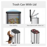 Garvee D-Shape Kitchen Trash Can 50L/13.2 Gal, Smudge Resistant Step-On Garbage Can with Lid, Stainless Steel Trash Bin with Removable Buckets, Soft-Close Lid