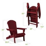 Folding Adirondack Chair Outdoor, Wooden Accent Lounge Furniture w/ 350lb Capacity - Deep Red