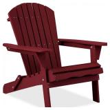 Folding Adirondack Chair Outdoor, Wooden Accent Lounge Furniture w/ 350lb Capacity - Deep Red