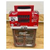 MILWAUKEE SHOCKWAVE Impact-Duty 1/2 in. Drive SAE Deep Well Impact PACKOUT Socket Set (15-Piece) MSRP $179.97