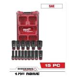MILWAUKEE SHOCKWAVE Impact-Duty 1/2 in. Drive SAE Deep Well Impact PACKOUT Socket Set (15-Piece) MSRP $179.97