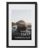 Black Photo Frame 11" x 17" Matted to 8" x 12" - Brand New