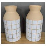 Set of 2 Tan Flower or Plant Vases 10" Tall - Brand New