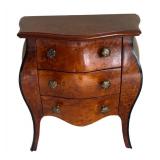 MB - Vintage Italian Louis XV Burl Wood Bombe Chest - 3-Drawer Jewelry Cabinet