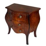 MB - Vintage Italian Louis XV Burl Wood Bombe Chest - 3-Drawer Jewelry Cabinet