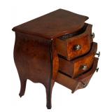 MB - Vintage Italian Louis XV Burl Wood Bombe Chest - 3-Drawer Jewelry Cabinet