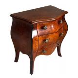MB - Vintage Italian Louis XV Burl Wood Bombe Chest - 3-Drawer Jewelry Cabinet