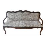 MB - Vintage Leopard Print Custom Upholstered Bench on Carved Wood Frame