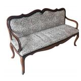MB - Vintage Leopard Print Custom Upholstered Bench on Carved Wood Frame