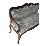 MB - Vintage Leopard Print Custom Upholstered Bench on Carved Wood Frame