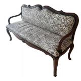 MB - Vintage Leopard Print Custom Upholstered Bench on Carved Wood Frame