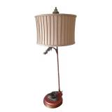 MB - Stylish Table Lamp - Red Base with Gold Trim & Pleated Beige Shade