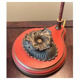MB - Stylish Table Lamp - Red Base with Gold Trim & Pleated Beige Shade