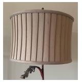 MB - Stylish Table Lamp - Red Base with Gold Trim & Pleated Beige Shade
