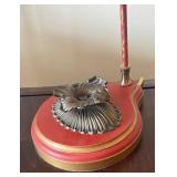MB - Stylish Table Lamp - Red Base with Gold Trim & Pleated Beige Shade