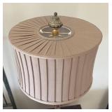 MB - Stylish Table Lamp - Red Base with Gold Trim & Pleated Beige Shade