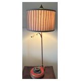 MB - Stylish Table Lamp - Red Base with Gold Trim & Pleated Beige Shade