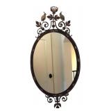 MB - Distressed Iron Wall Mirror with Peacock Crest & Scrollwork