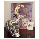 LL - Marble Skull with Jackula the Vampire Dog Book & 25 Jonathan Wright Bookplates